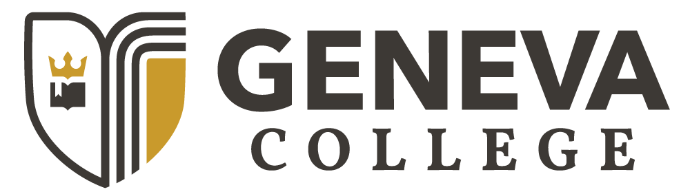 Logo of Geneva College featuring a stylized shield with a crown and text reading "Geneva College.